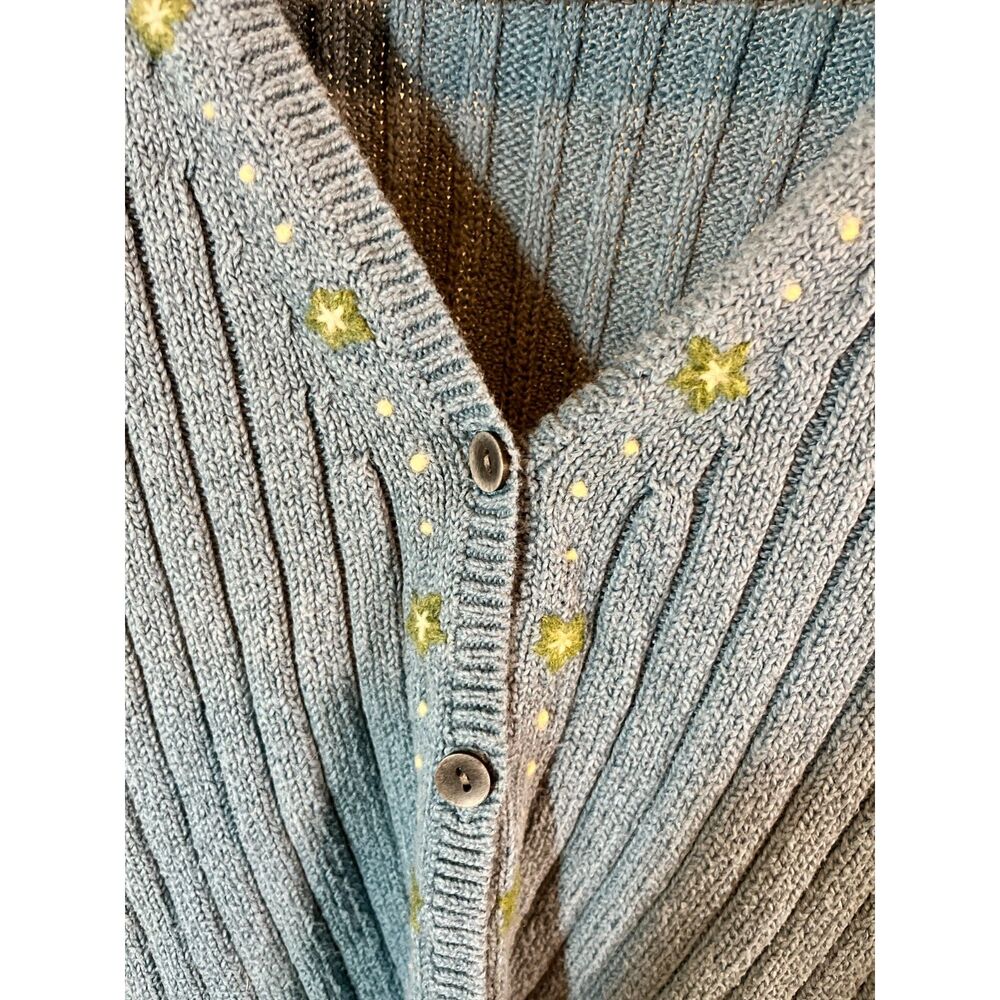 Vintage y2k Woolrich blue ribbed knit floral embroidered cardigan XL